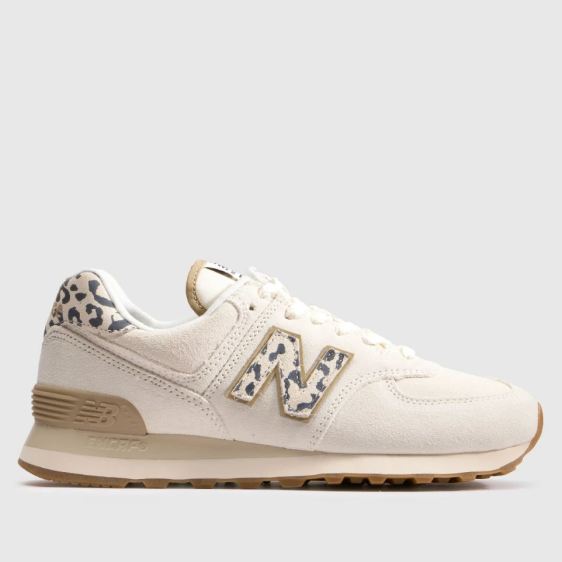 Image of New Balance Womens 574 Trainers Sea Salt Leopard Natural, 4