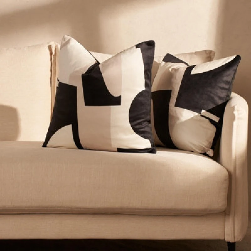 Image of OHS OHS 2 x Abstract Velvet Print Cushion Covers in Black Size: 45cm x 45cm Black 45cm x 45cm Unisex 5027434166732