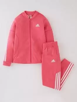 Image of Adidas Junior Girls 3 Stripe Full Zip Tricot Tracksuit, Dark Pink, Size 11-12 Years, Women