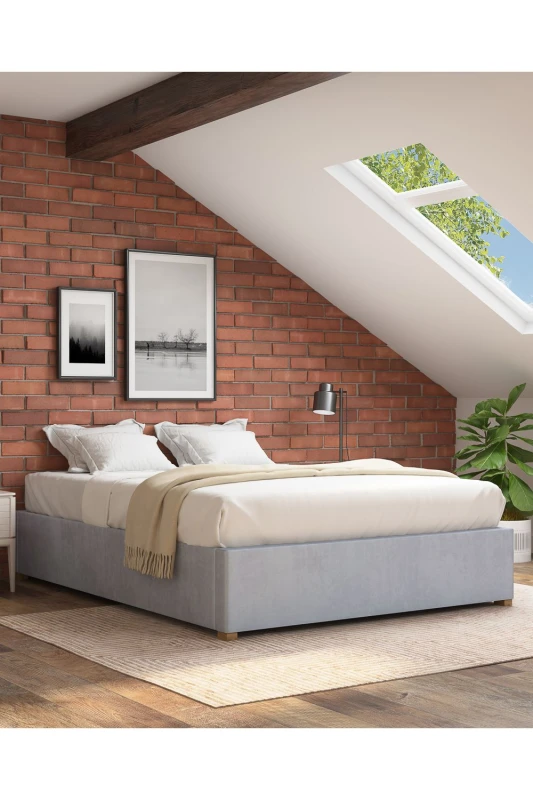 Image of Aspire Aspire Upholstered Platform Ottoman Bed Frame in Plush Velvet Fabric in Light Grey Size: Single Light Grey Single Unisex 5057632216083