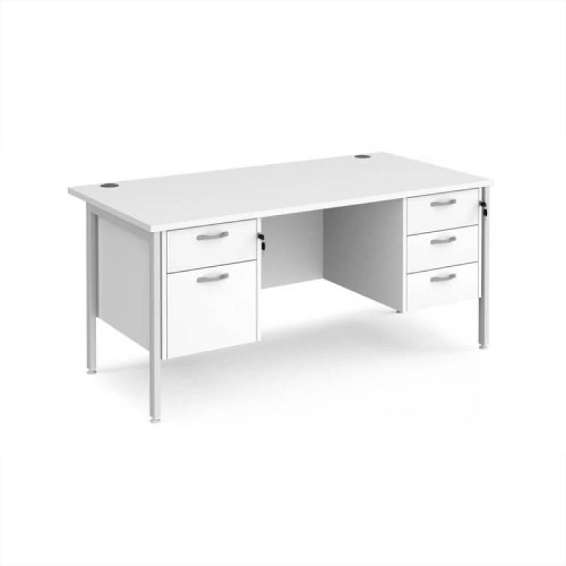 Image of Maestro 25 Office Desk Rectangular Desk 1600mm With Double Pedestal White Top With White Frame 800mm Depth Maestro 25 MH16P23WHWH White MH16P2