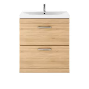 image of Nuie Athena 800 Floor Standing 2-drawer Vanity & Thin-edge Basin - Natural Oak