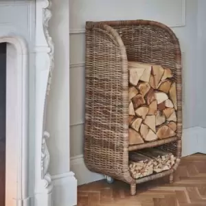 Image of Ivyline Natural Rattan Log Trolley with Kindling Shelf H100cm W52cm