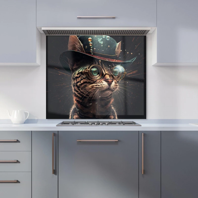 Image of Warren Reed - Designer Bengal Cat Face Glasses Splashart Kitchen Splashback Size: 600mm x 750mm Multicolor Unisex 600mm x 750mm