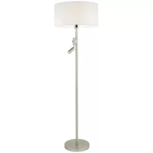 image of Floor Lamp With Reading Light Matt Nickel Plate, Vintage White Fabric Shade