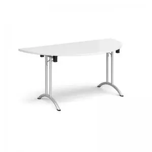 image of Semi circular folding leg table with silver legs and curved foot rails