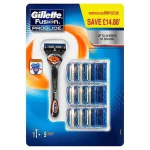 image of Gillette Fusion ProGlide FlexBall Razor Plus 9 Blades Pack