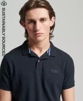 Image of Superdry Mens Organic Cotton Classic Pique Polo Shirt Navy / Eclipse Navy - Size: Xxl