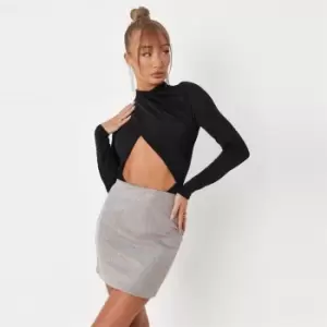 Image of Missguided Slinky Wrap Front Bodysuit - Black
