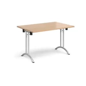 Image of Rectangular folding leg table with silver legs and curved foot rails 1200mm x 800mm - beech