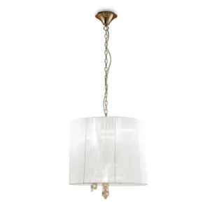 image of Tiffany Pendant 3+3 Light E14+G9, French Gold With White Shade & Clear Crystal