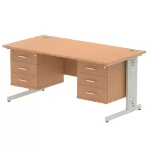 image of Impulse 1600 Rectangle Silver Cable Managed Leg Desk OAK 2 x 3 Drawer