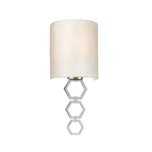Image of Clark Small 1 Light Wall Light, Polished Chrome, Ivory Faux Silk Shade