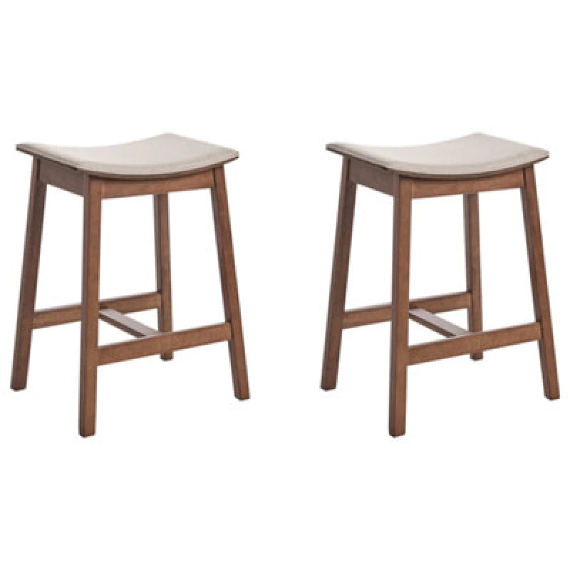 Image of Beliani Set Of 2 Bar Stools Dixon Wood Dark Brown/ Beige