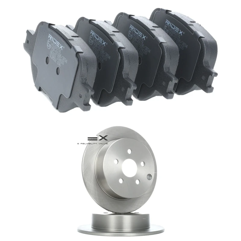 Image of RIDEX 3405B2709 Brake disc and pads set Front Axle, Brake Disc Type: Solid, excl. wear warning contact Brake Set,disc brakes (3405)