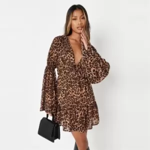 image of Missguided Flare Sleeve Smock Dress - Brown