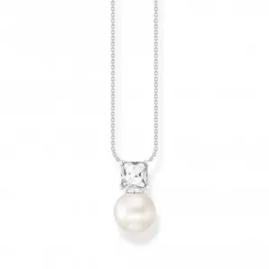 image of Sterling Silver Pearl Zirconia White Necklace KE2163-167-14-L45V