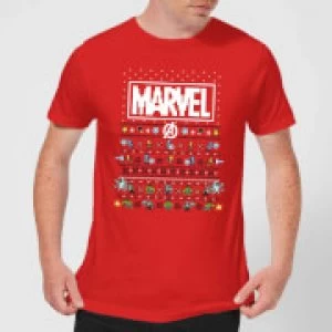 Image of Marvel Avengers Pixel Art Mens Christmas T-Shirt - Red - L