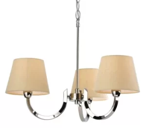 Image of Fairmont Multi Arm Chandelier 3 Light Polished Stainless Steel, Cream Linen Shade, E14