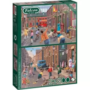 Image of Jumbo Falcon De Luxe Playing in the Street 2 x 500 Piece Jigsaw Puzzle
