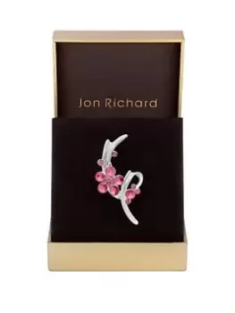 image of Jon Richard Silver Plated And Pink Floral Brooch - Gift Boxed, Silver, Women