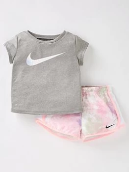 image of Nike Younger Girl Sky Dye Tempo Short Set - Grey/Pink, Size 12 Months, Women