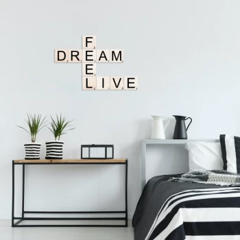 Image of Scrabble Set - 8 Black White Decorative Wooden Wall Accessory