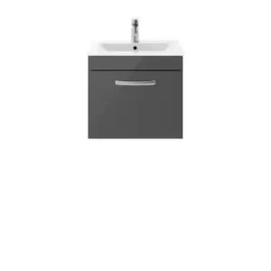 image of Nuie Athena 500 Wall Hung Single Drawer Vanity & Minimalist Basin - Gloss Grey