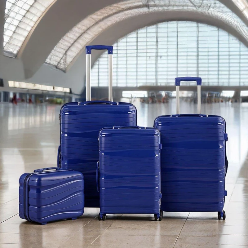 Image of SHEONLY 4PCS Lockable Travel Suitcase Set Dark Blue unisex One Size