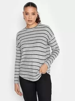 image of Long Tall Sally Stripe Curved Hem Top, Grey, Size 10, Women