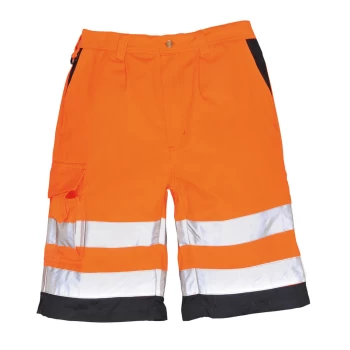 Image of Portwest Mens Class 1 Hi Vis Poly Cotton Shorts Orange / Navy 2XL