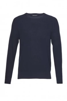 image of Mens French Connection Winter Cotton Rib Knit Jumper Marine