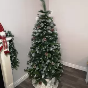 Image of 6ft (1.8m) Snowtime Frosted Glacier Pine Snow Tipped Christmas Tree with Pine Cones