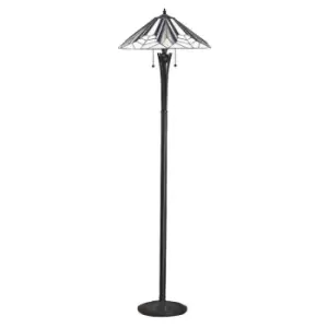 image of Astoria 2 Light Floor Lamp Black, Tiffany Style Glass, E27