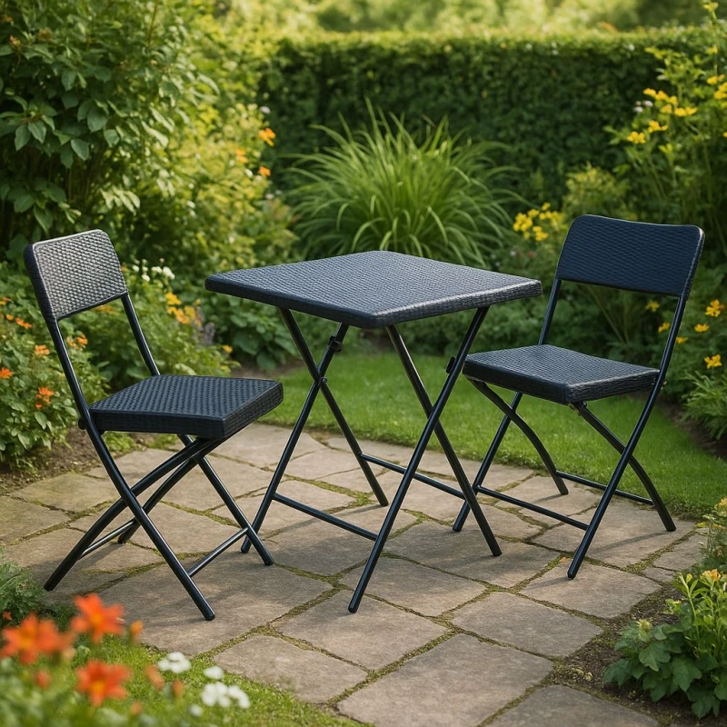 Image of Home Source Folding Trestle Table and Chairs Set Black