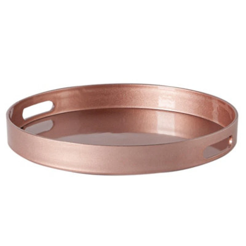 Image of Argon Tableware Serving Tray - 33Cm - Rose Gold Round Tray Metallic Decorative Breakfast Tray Melamine Food Tray