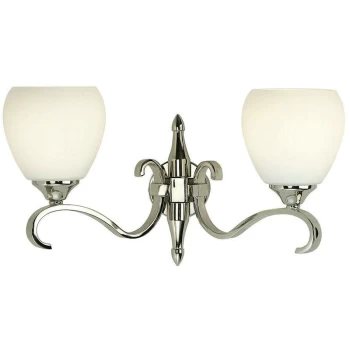 Image of Interiors 1900 Lighting - Interiors Columbia Nickel - 2 Light Indoor Twin Wall Light Polished Nickel Plate with Matt Opal Glass, E14