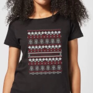 Image of Star Wars On The Naughty List Pattern Womens Christmas T-Shirt - Black