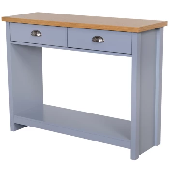 Image of HOMCOM 2 Drawers Console Table w/Bottom Shelf Rustic Retro Style Hallway Living Room Home Furniture Wood Effect Worktop Grey AOSOM UK