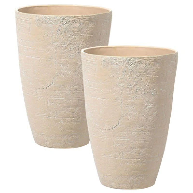 Image of Beliani Set Of 2 Plant Pots Camia 43cm Beige