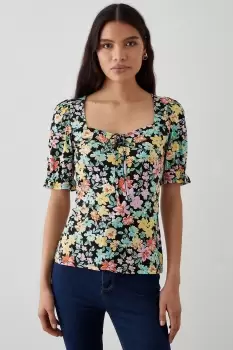 Image of Sweetheart Tie Detail Printed Top