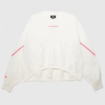 Image of Converse Mixed Material Crew In White & Pink