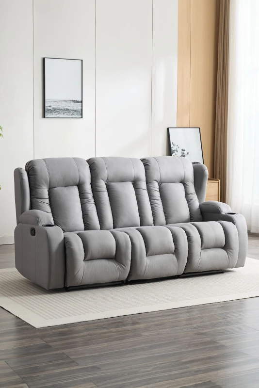 Image of More4Homes Caesar 3 Seater Grey Technology Fabric Modern Manual Recliner Sofa Grey