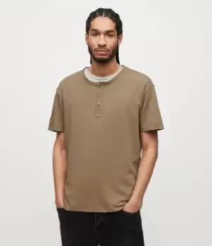 Image of AllSaints Size: XL Mens Figure Henley T-Shirt, ASH Khaki Brown