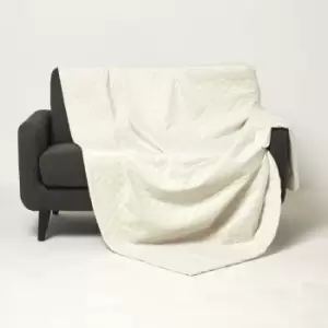 Image of HOMESCAPES Diamond Quilted Cream Velvet Throw - Cream