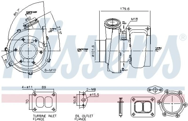 Image of NISSENS 93782 Turbocharger ** FACTORY NEW ** with gaskets/seals, without exhaust manifold Charger,charging system (2234)