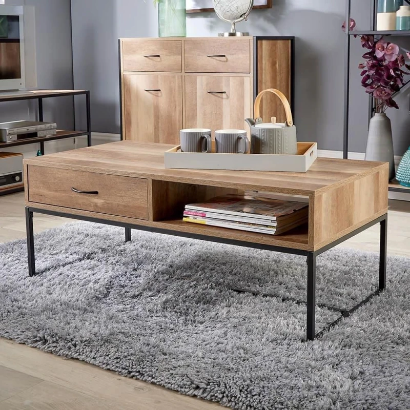 Image of Home Source Oakmere 1 Drawer Coffee Table Brown