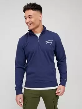 Image of Tommy Jeans Tjm Signature Half Zip Sweat - Navy, Size XL, Men