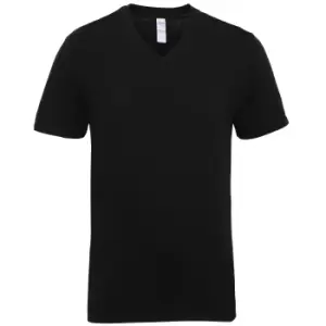 image of Gildan Mens Premium Cotton V Neck Short Sleeve T-Shirt (M) (Black)