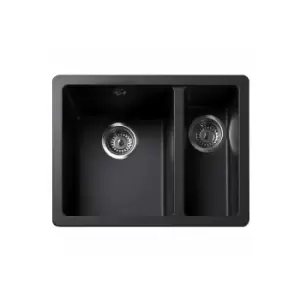 Image of 1.5 Bowl Undermount Black Granite Kitchen Sink with Righthand Drainer - Rangemaster Paragon